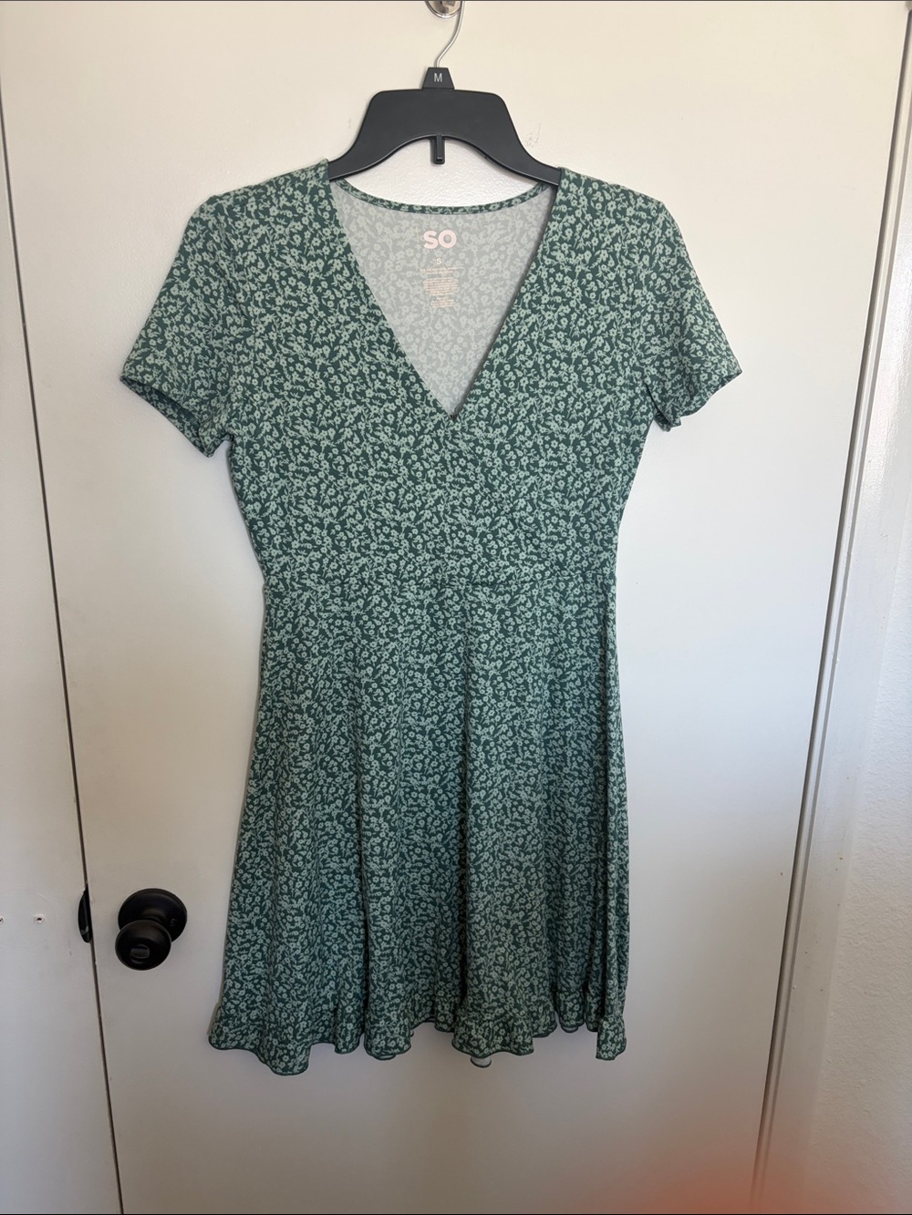 SO Teal Green Floral V-Neck Short Mini Dress